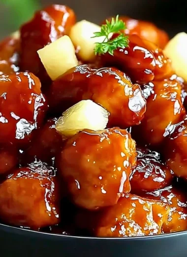 Delicious Brown Sugar Pineapple Chicken served with vibrant vegetables.