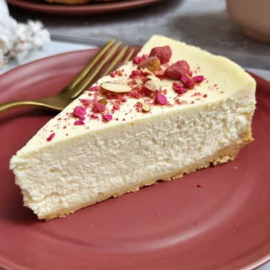 Gluten-free sugar-free diabetic cheesecake served on a plate with fresh berries