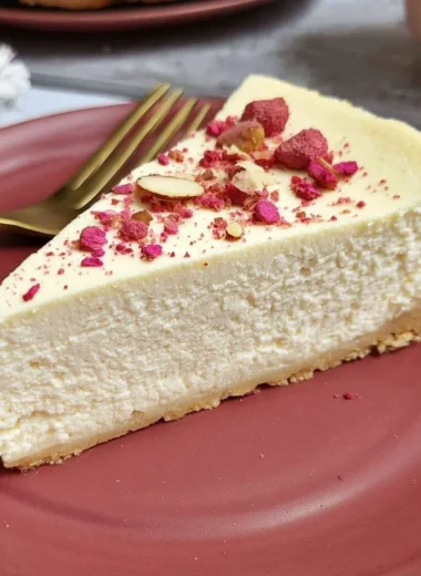 Gluten-free sugar-free diabetic cheesecake served on a plate with fresh berries