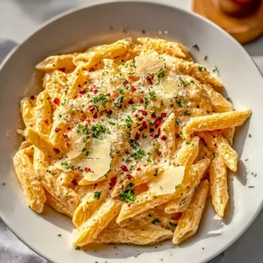 One Pot Creamy Garlic Pasta with herbs in a bowl