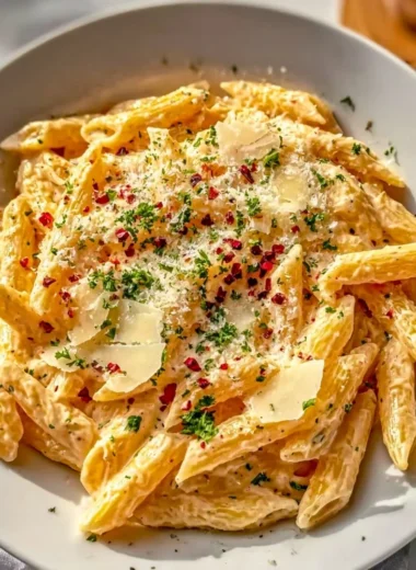 One Pot Creamy Garlic Pasta with herbs in a bowl