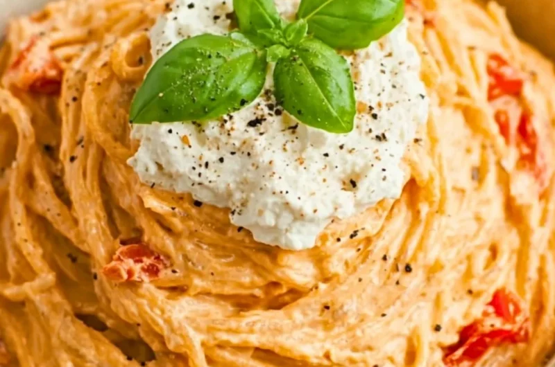 Delicious roasted tomato and garlic ricotta pasta served in a bowl
