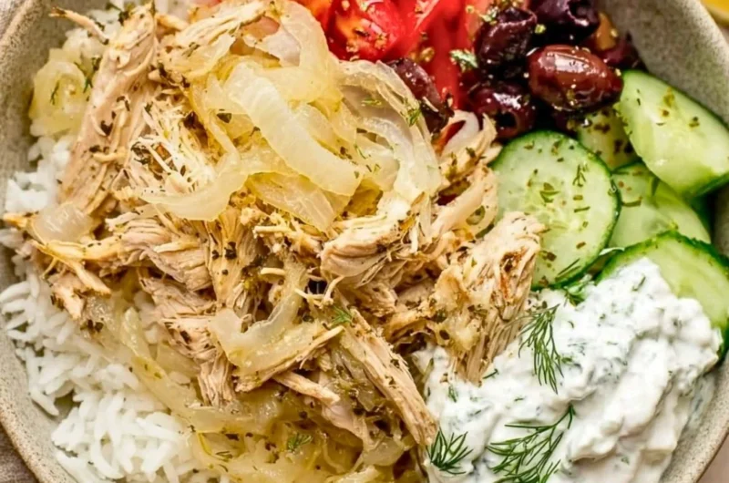 Slow cooker Greek chicken served with vegetables and herbs