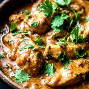 Slow Cooker Thai Peanut Chicken served with rice and vegetables