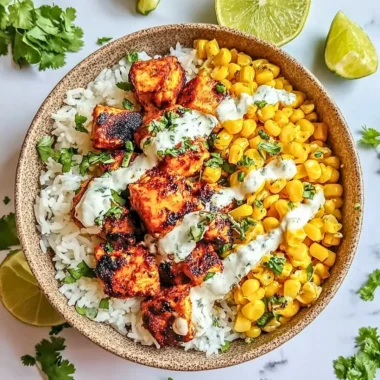 Delicious Street Corn Chicken Rice Bowl with chicken, corn, and rice
