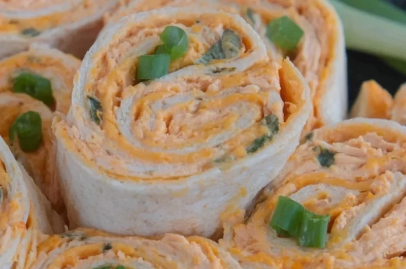 Buffalo Chicken Pinwheels filled with creamy buffalo sauce and cheese