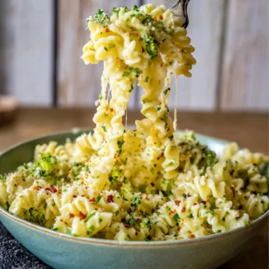 Delicious easy Italian broccoli pasta served with grated cheese