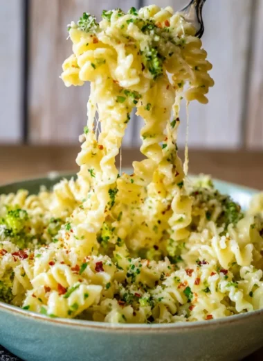 Delicious easy Italian broccoli pasta served with grated cheese