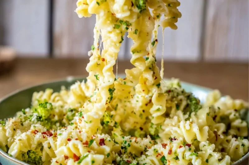Delicious easy Italian broccoli pasta served with grated cheese