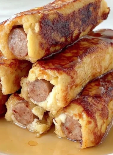 Delicious French Toast Roll-Ups filled with sweet cream cheese and topped with syrup