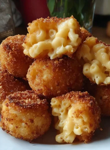 Crispy Fried Mac and Cheese Bites served on a plate