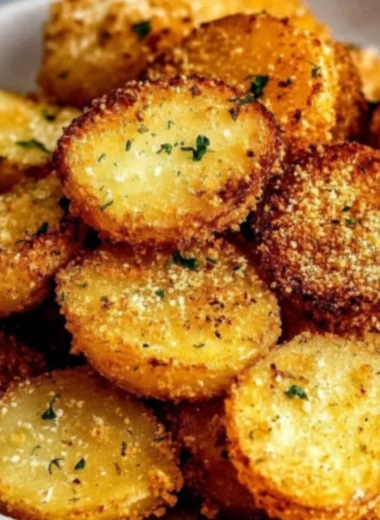Delicious garlic parmesan crusted potatoes served on a plate