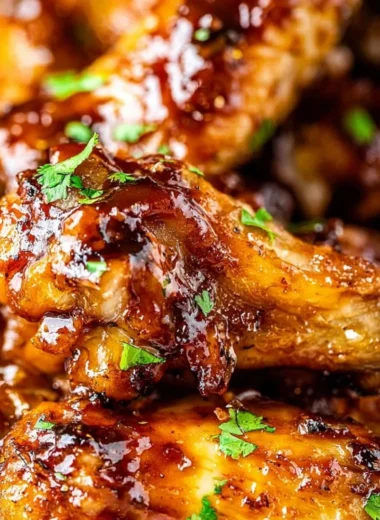 Delicious Honey Garlic Chicken Wings served on a platter with dipping sauce.