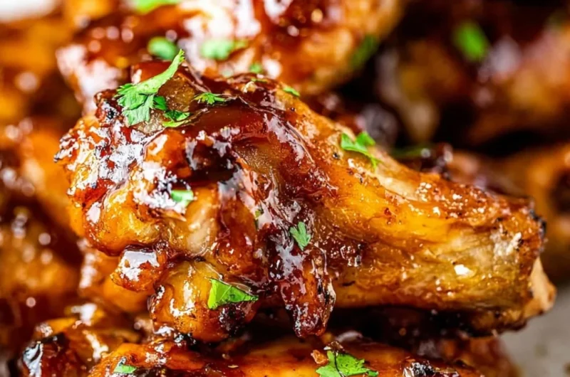 Delicious Honey Garlic Chicken Wings served on a platter with dipping sauce.