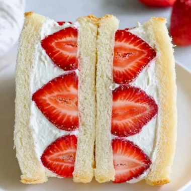 Japanese strawberry sandwich with fresh strawberries and whipped cream filling