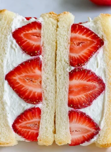 Japanese strawberry sandwich with fresh strawberries and whipped cream filling