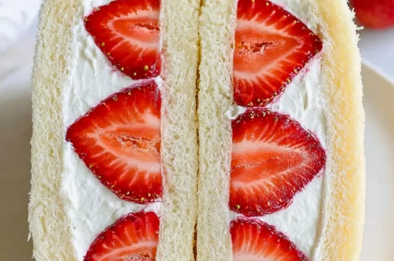 Japanese strawberry sandwich with fresh strawberries and whipped cream filling