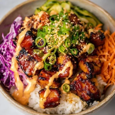 Delicious Korean BBQ Chicken Bowls served with rice and veggies for a weeknight meal.