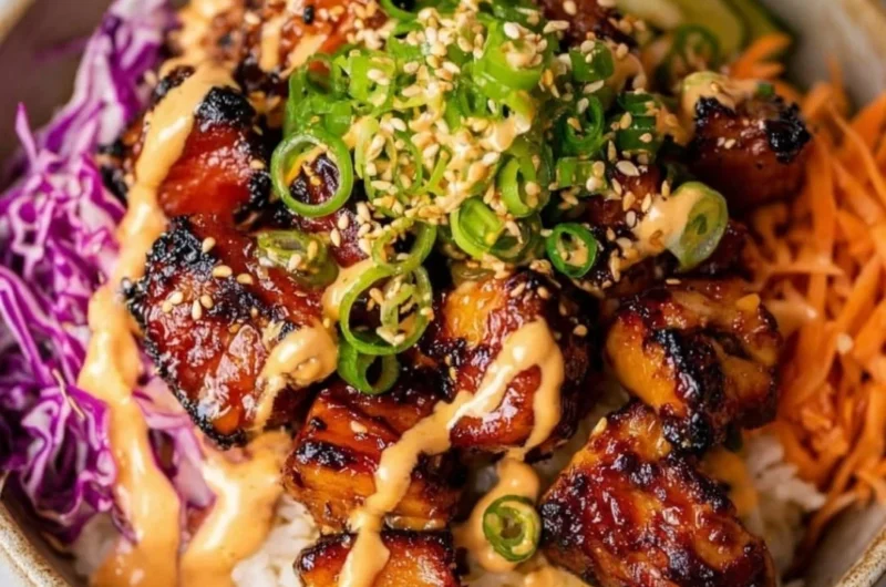 Delicious Korean BBQ Chicken Bowls served with rice and veggies for a weeknight meal.