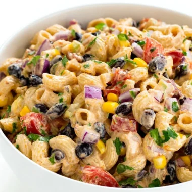 Colorful Mexican Pasta Salad with fresh vegetables and zesty dressing