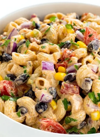 Colorful Mexican Pasta Salad with fresh vegetables and zesty dressing