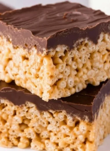 Homemade Peanut Butter Rice Krispie Treats on a serving plate