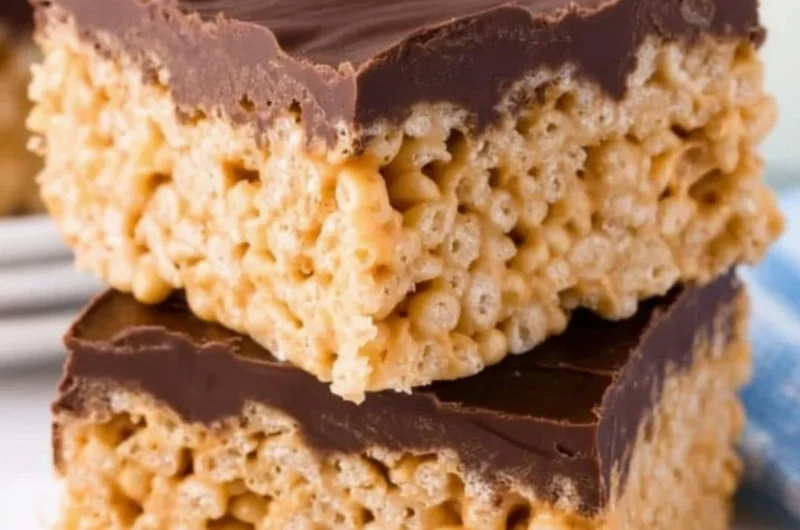Homemade Peanut Butter Rice Krispie Treats on a serving plate