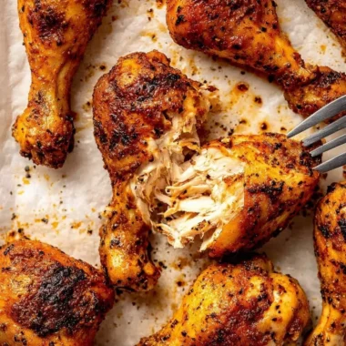 Plate of seasoned crispy chicken drumsticks ready to be served.