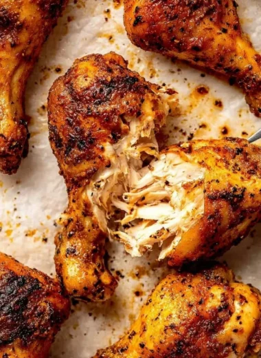 Plate of seasoned crispy chicken drumsticks ready to be served.