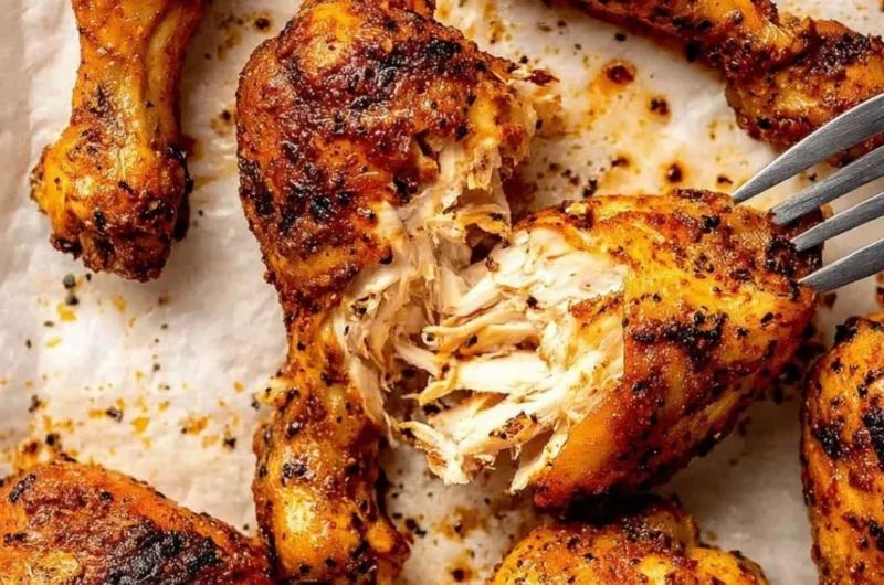 Plate of seasoned crispy chicken drumsticks ready to be served.