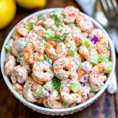 Fresh and vibrant shrimp salad with greens and vegetables