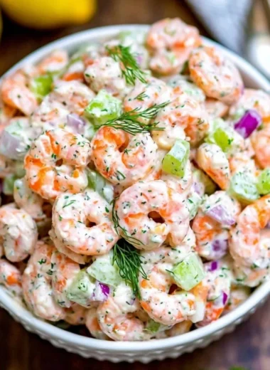 Fresh and vibrant shrimp salad with greens and vegetables