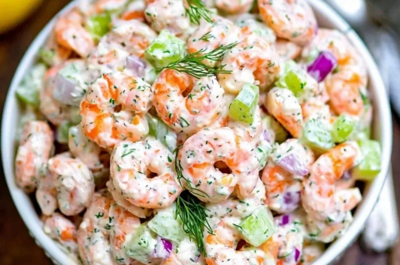 Fresh and vibrant shrimp salad with greens and vegetables