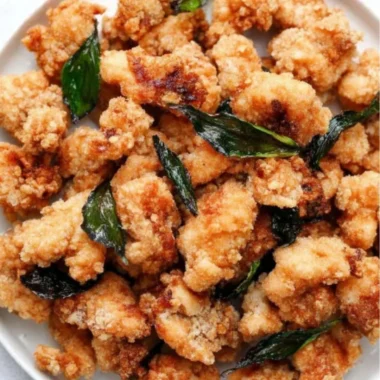 Delicious Taiwanese popcorn chicken served with spices and herbs