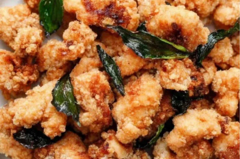 Delicious Taiwanese popcorn chicken served with spices and herbs