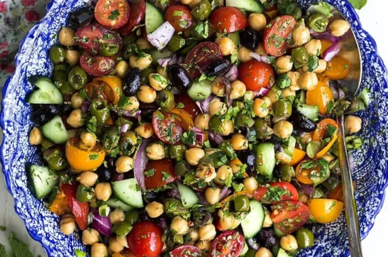 Trader Joe's Balela Salad with chickpeas and fresh vegetables in a bowl