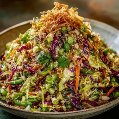 A vibrant bowl of ultimate crunchy Asian salad with fresh vegetables and dressing