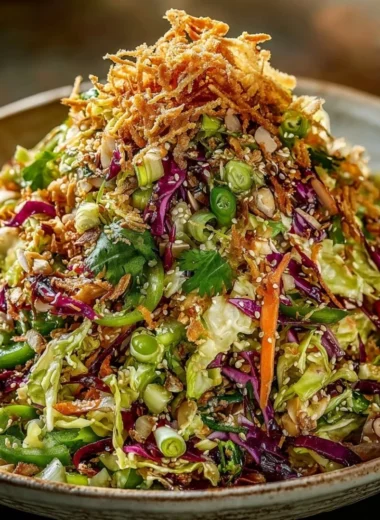 A vibrant bowl of ultimate crunchy Asian salad with fresh vegetables and dressing