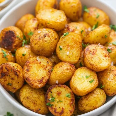 Delicious air fryer roasted potatoes garnished and ready to serve.