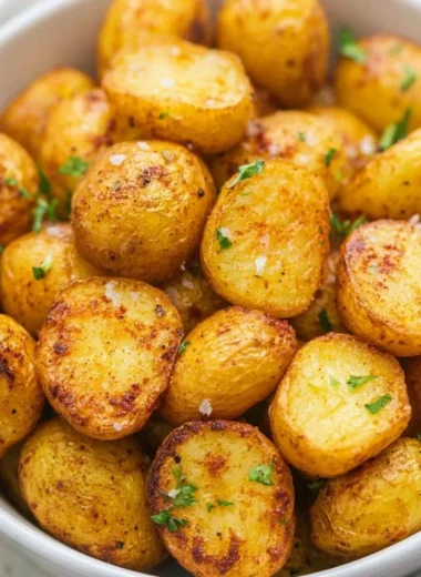 Delicious air fryer roasted potatoes garnished and ready to serve.