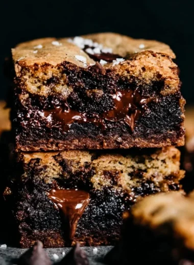 Delicious brown butter brookies with a rich chocolate layer and cookie top