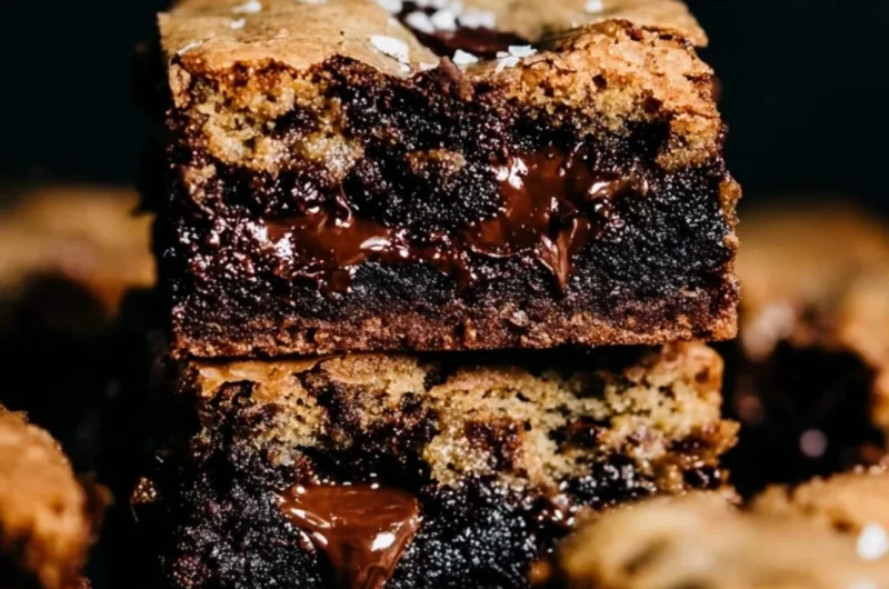 Delicious brown butter brookies with a rich chocolate layer and cookie top