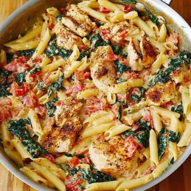 Chicken bacon dish with spinach and tomatoes in garlic cream sauce