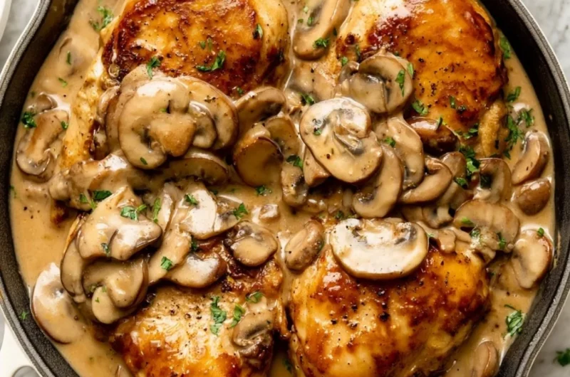 Delicious Chicken Marsala served with mushrooms in a wine sauce