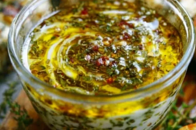 Marinated chicken with Greek olive oil and herbs on a grill