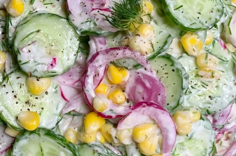 A vibrant colorful summer salad with fresh vegetables and fruits