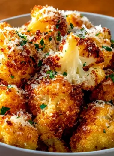 Crispy roasted cauliflower with Parmesan, golden brown and savory.