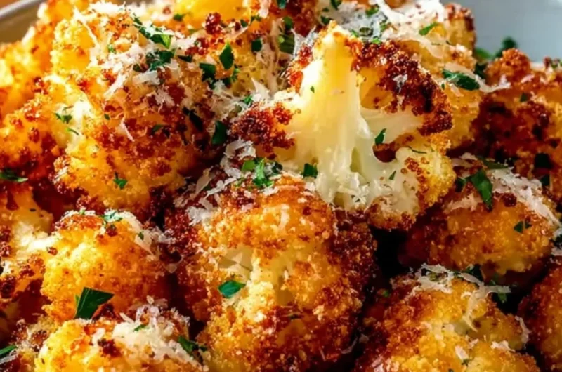 Crispy roasted cauliflower with Parmesan, golden brown and savory.
