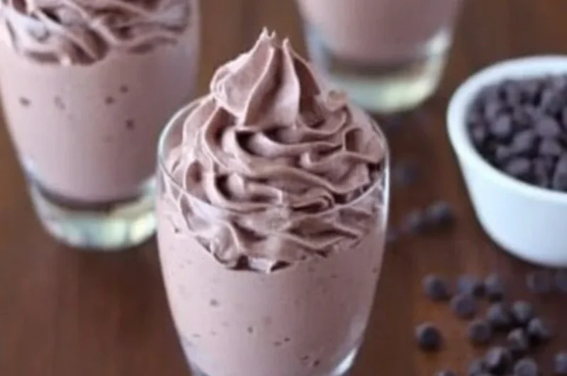 Delicious easy 3-ingredient chocolate mousse in a serving dish.
