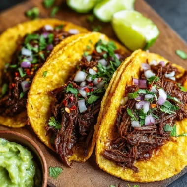 Delicious easy Chuck Roast Tacos with toppings on a plate